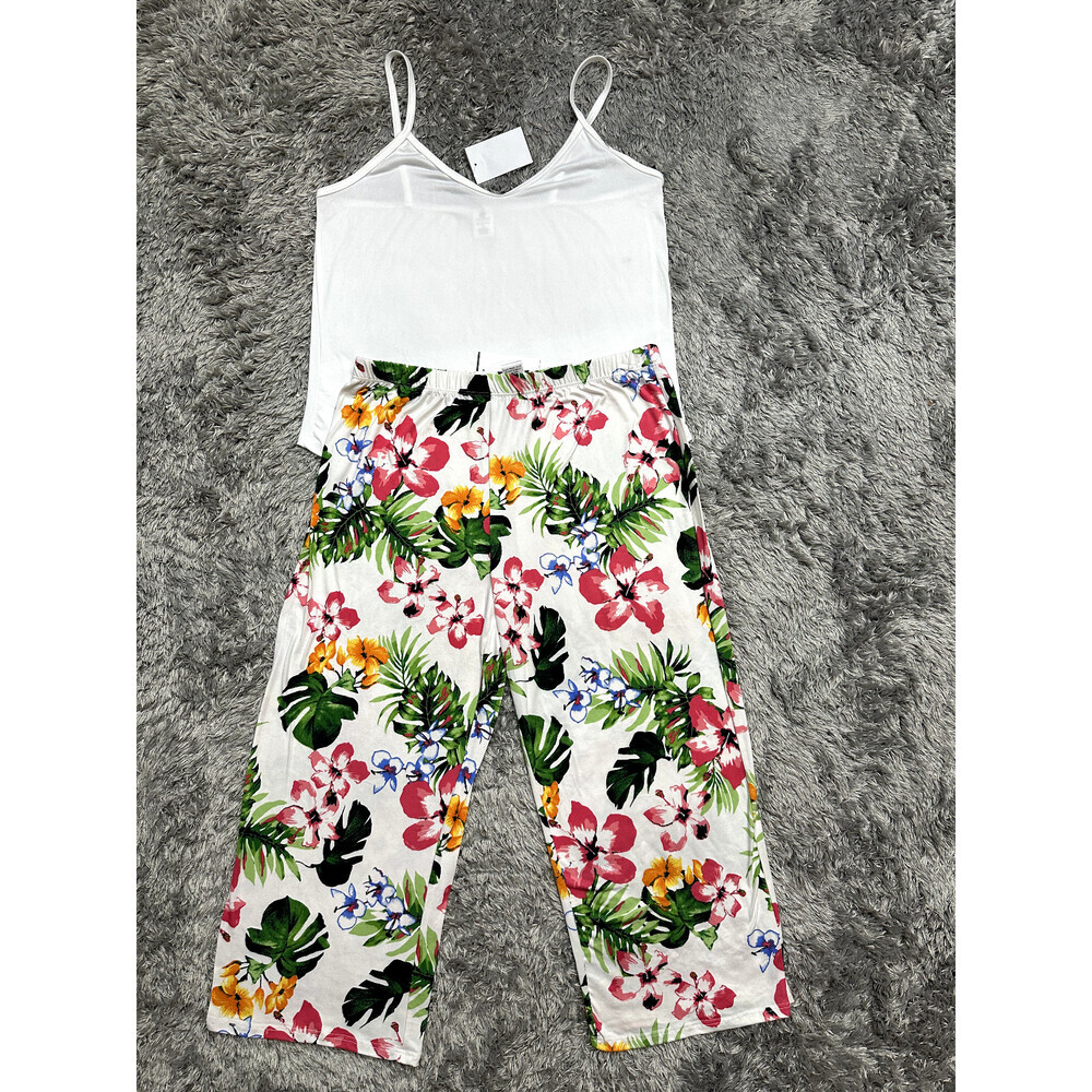 Cozy Rozy PJ Camisole & Pants 2-Piece Pyjama In White Tropical Print Size L